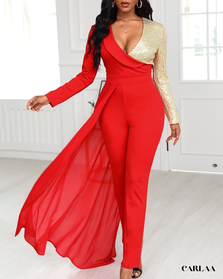 Combinaison Pantalon Femme Rouge Combishort CARLAA