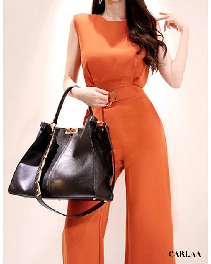 Combinaison Deux Pièces Femme En Lin - Taille M, Couleur Orange Brûlé Lenticulaire - Marque East, Occasion En Très Bon état