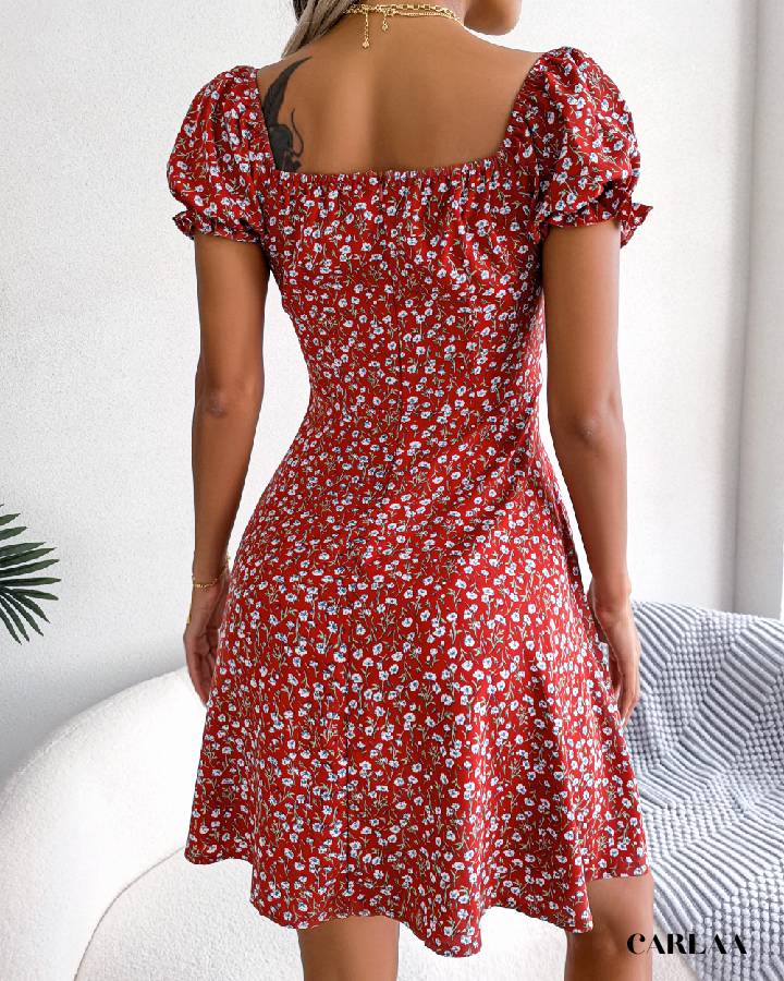 Robe rouge fleurie courte – CARLAA - Main Image