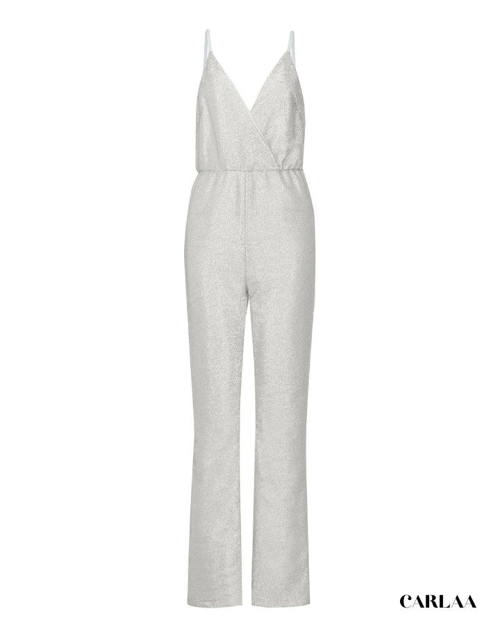 Combinaison Roma Manches Longues - Argent Pailleté Et Maille Noire Transparente - Tailles S à L