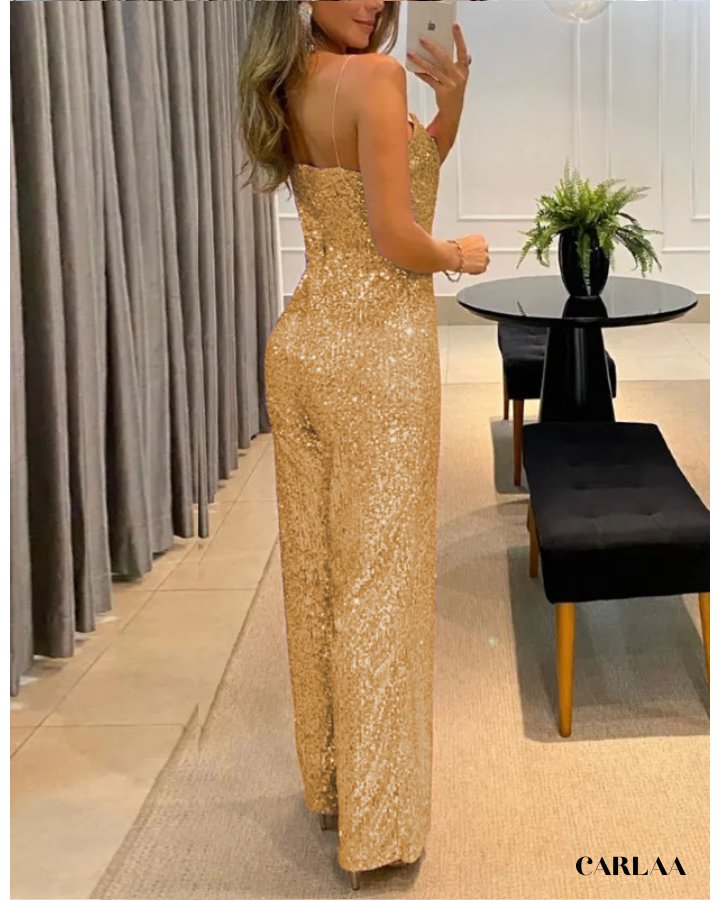 Chic Ensemble Pantalon Ensemble SoirÃ©e Femme Combinaison Dorée