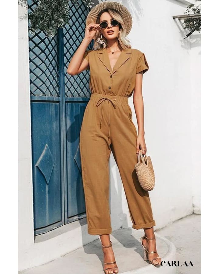Combinaison Femme à Imprimé Léopard Longue Combishort Sangle Bouton Salopette Ample M36987